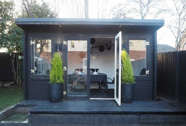 BillyOh Fraya Pent summerhouse exterior with open door painted dark grey
