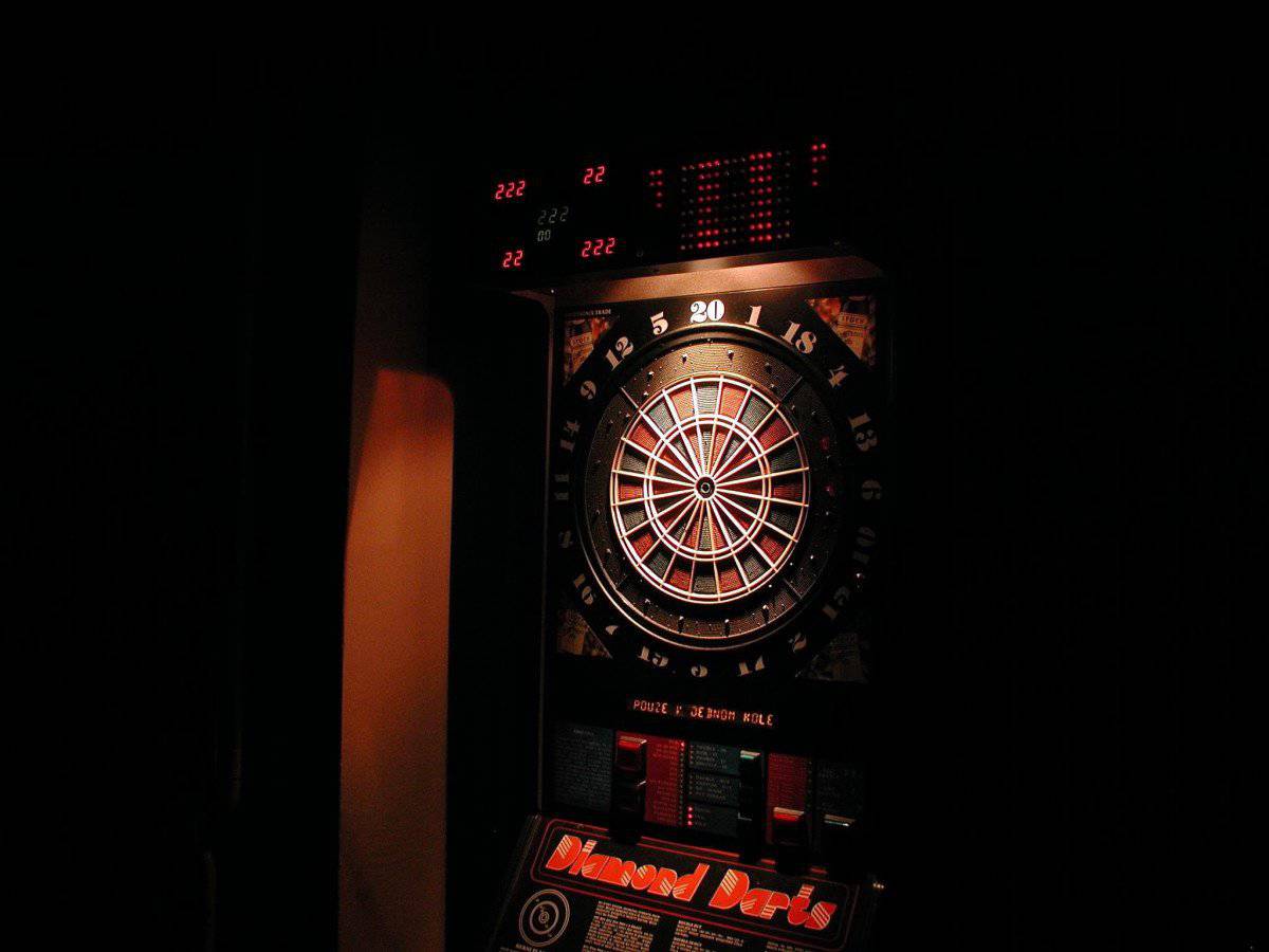 Indoor dart boards with digital scoring board.