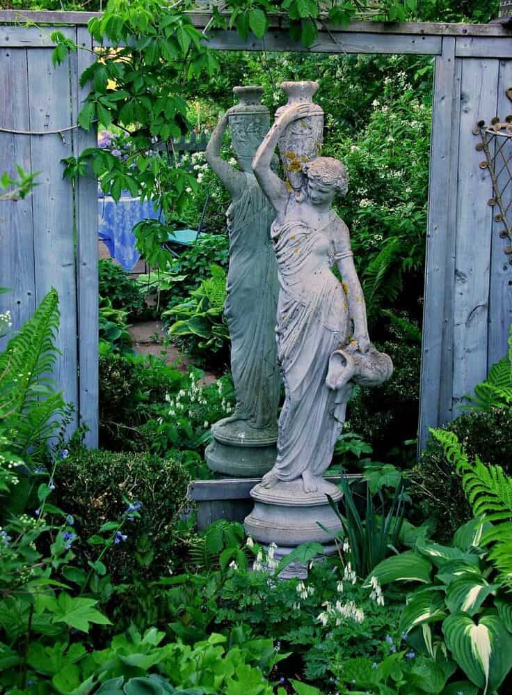 Garden mirror and a statue