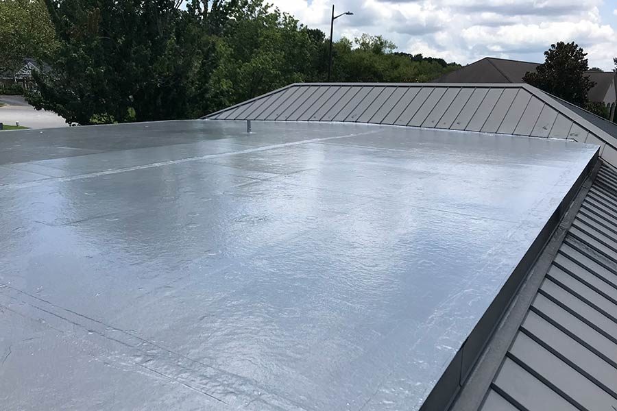 Metal shed roof with urethane cement