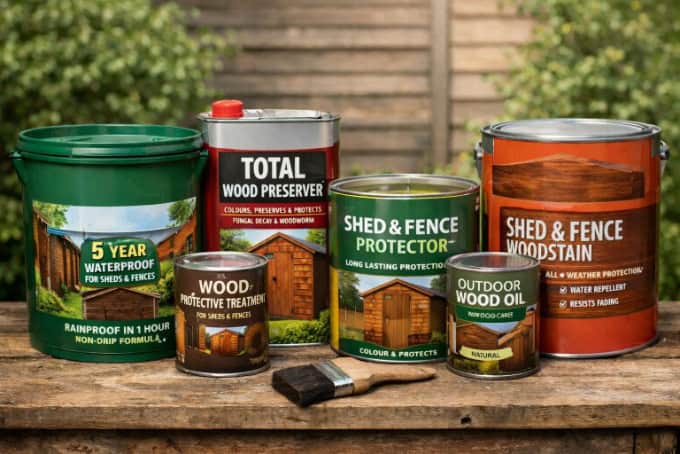 A selection of shed treatment in cans.
