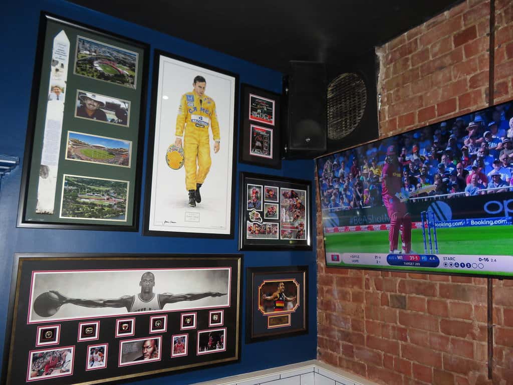 Sports-themed bar interior