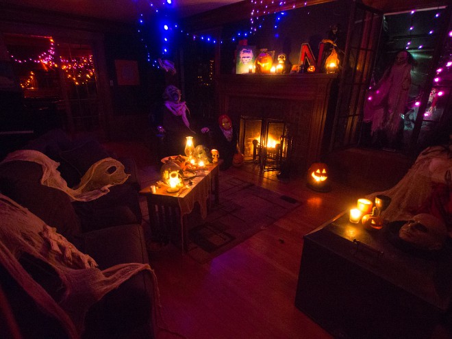 Haunted living room setup for the Halloween