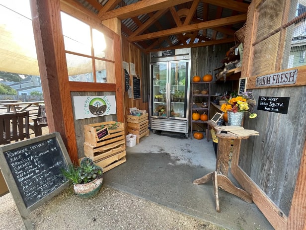 Farm stand behind the Goodlife Cafe & Bakery in Mendocino, California