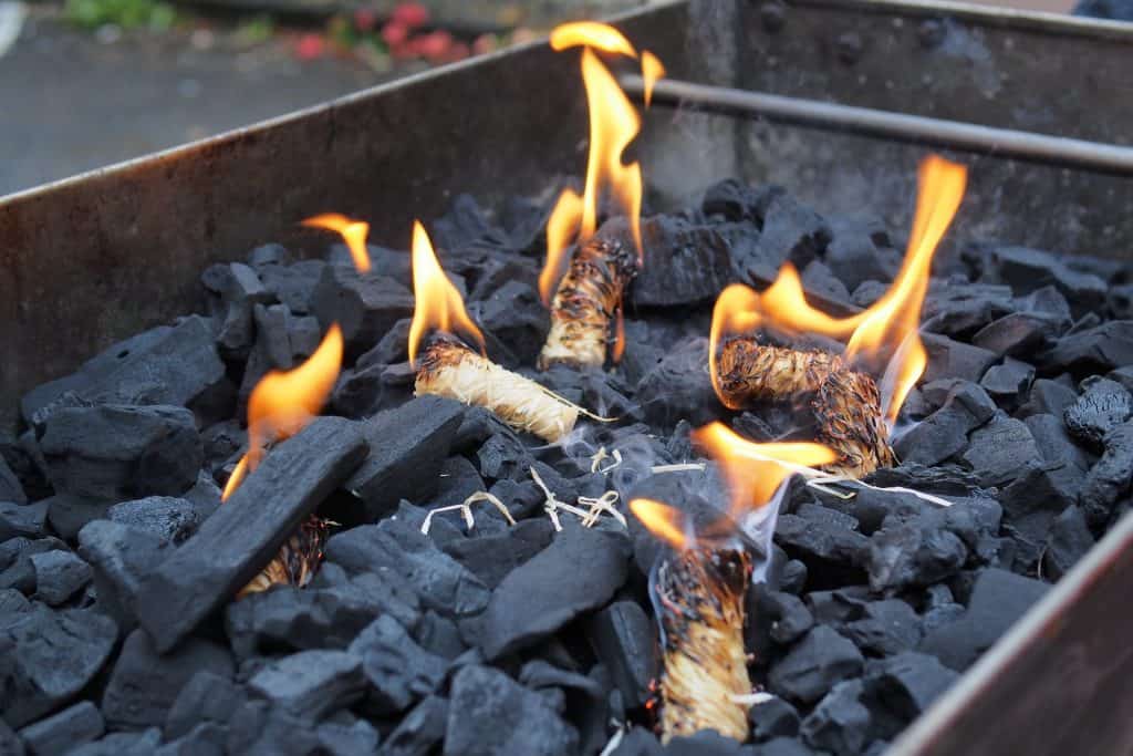 Charcoal burning in the grill