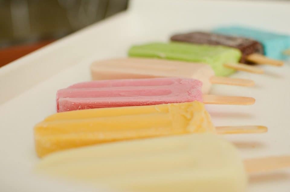 A variety of summer Popsicle sticks in different colours/flavours