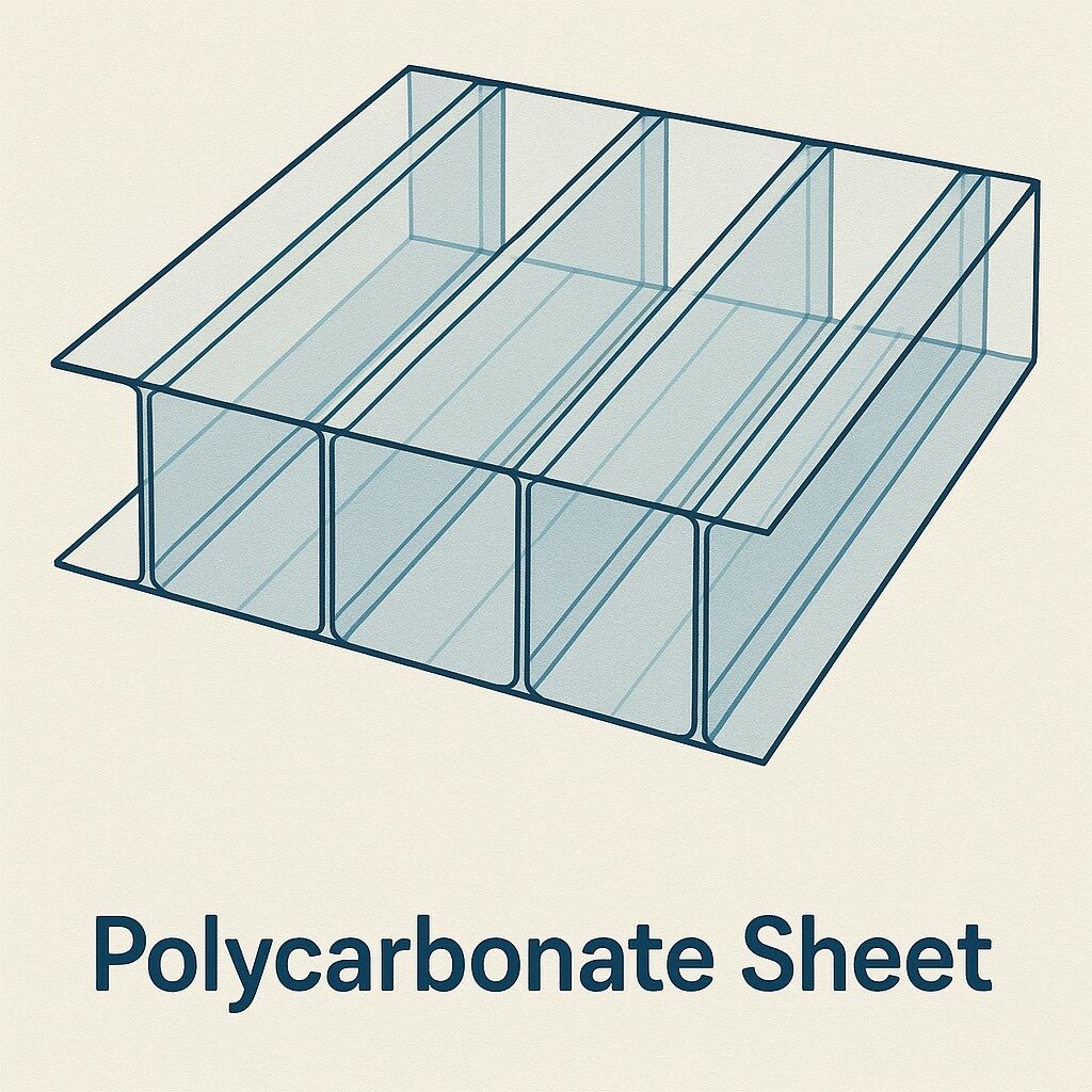 Cross section diagram of a polycarbonate glazing sheet