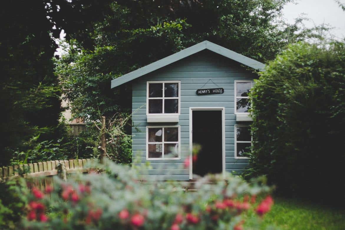 Blue wooden playhouse