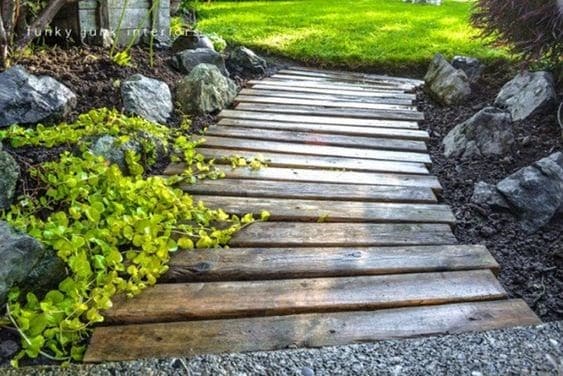 wooden sleeper path to lawn