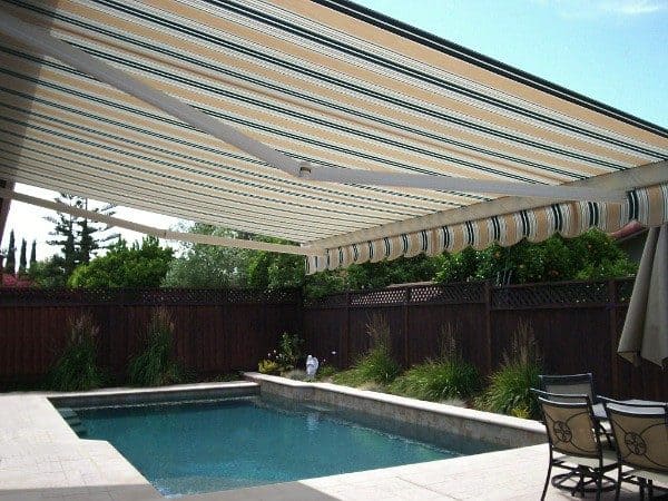 Poolside awning canopy