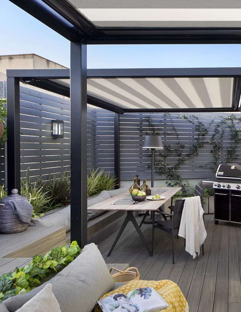 Covered decked patio dining area