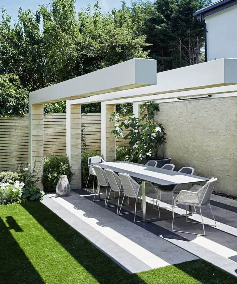 Modern architectural garden element providing shade