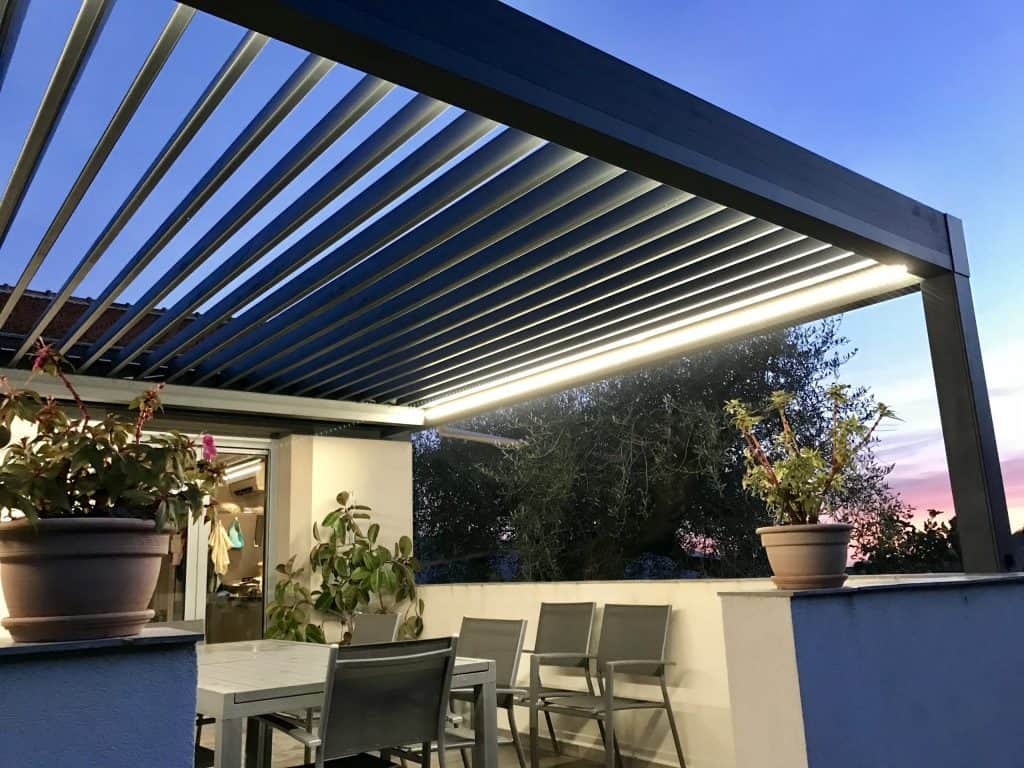 Modern pergola with lights