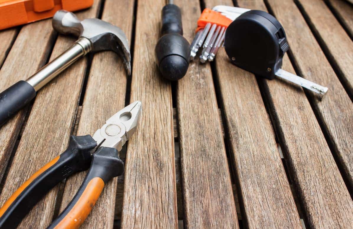 Various tools on timber