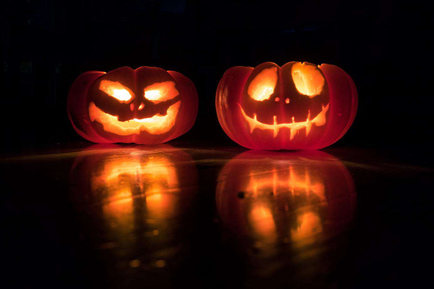 Carved pumpkins with lights