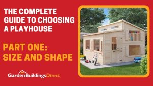 Log cabin playhouse inset on red graphic