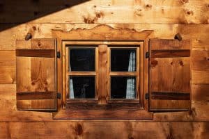 Rustic window in a log cabin