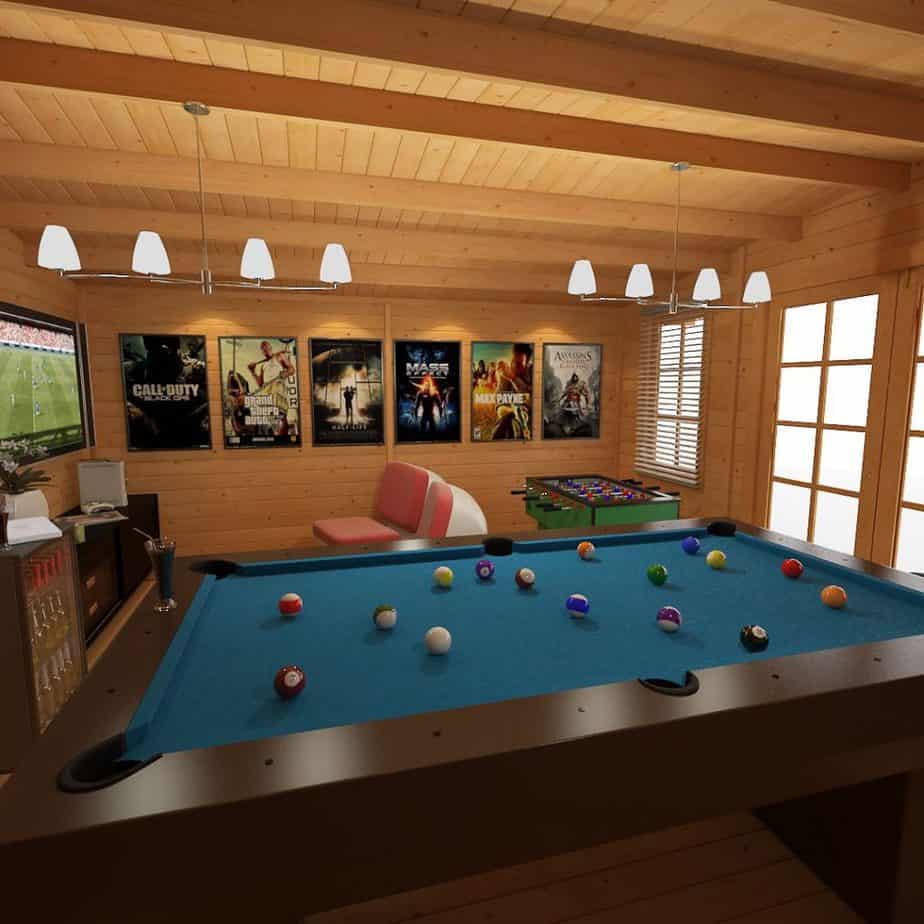 Insulated log cabin transformed into a gaming room