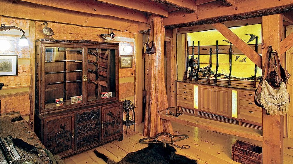 Insulated log cabin transformed into a man cave