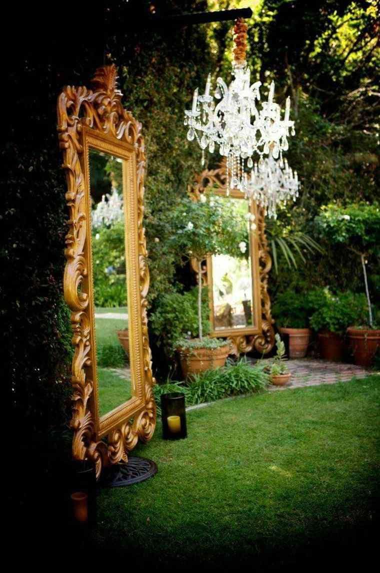 Baroque-style garden mirrors with chandeliers