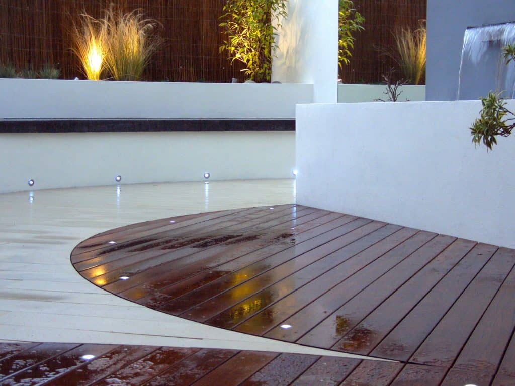 Modern garden decking with LED lights