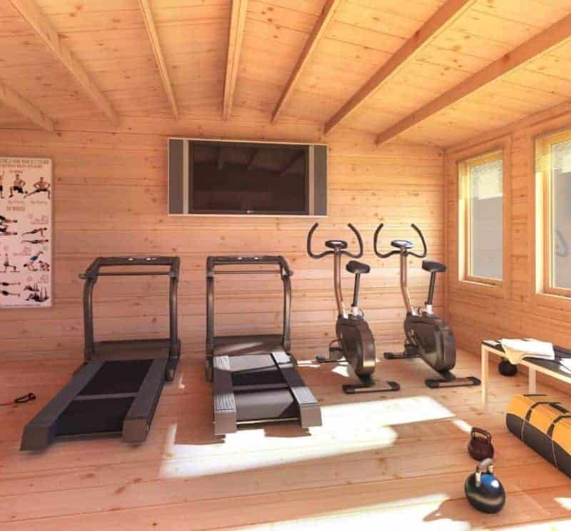 Gym setup in a summer house interior