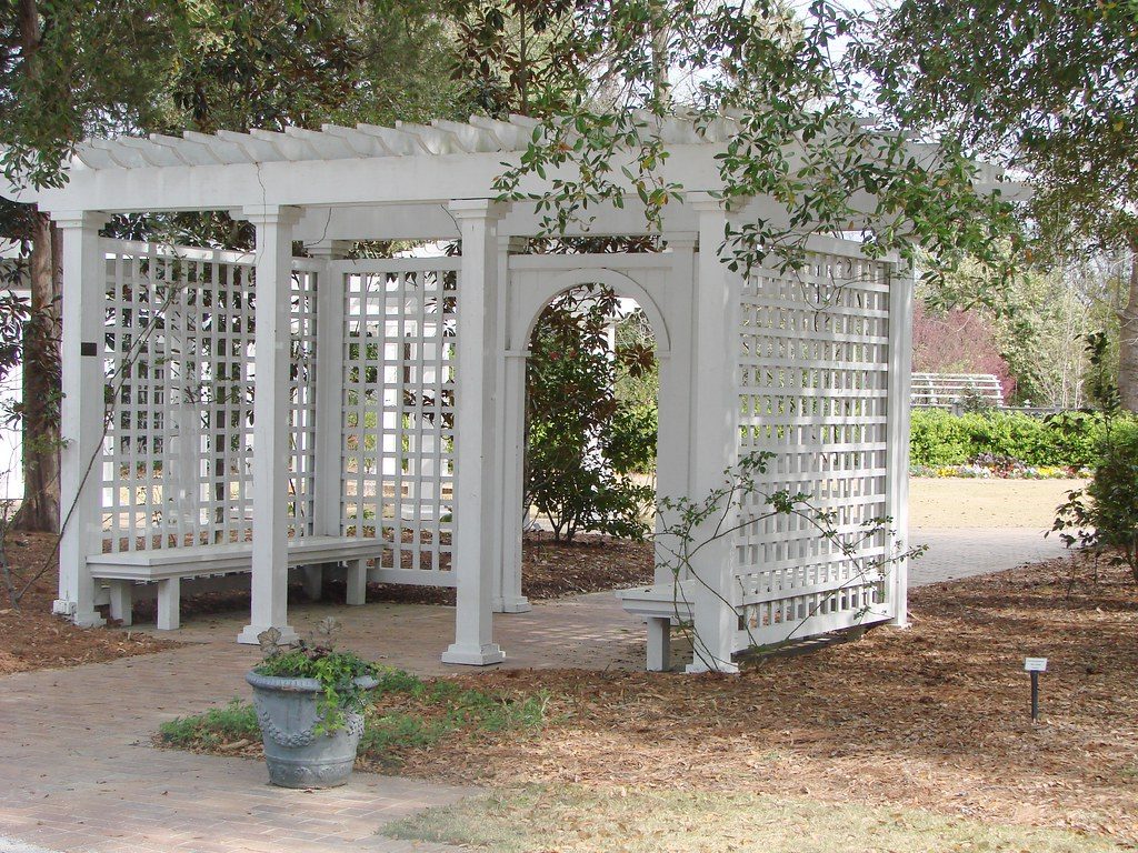 White lattice walled gazebo