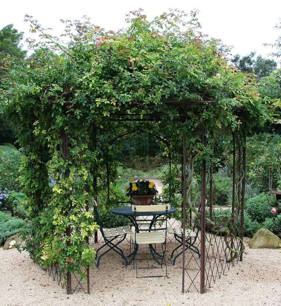 Camouflage outdoor gazebo with greenery