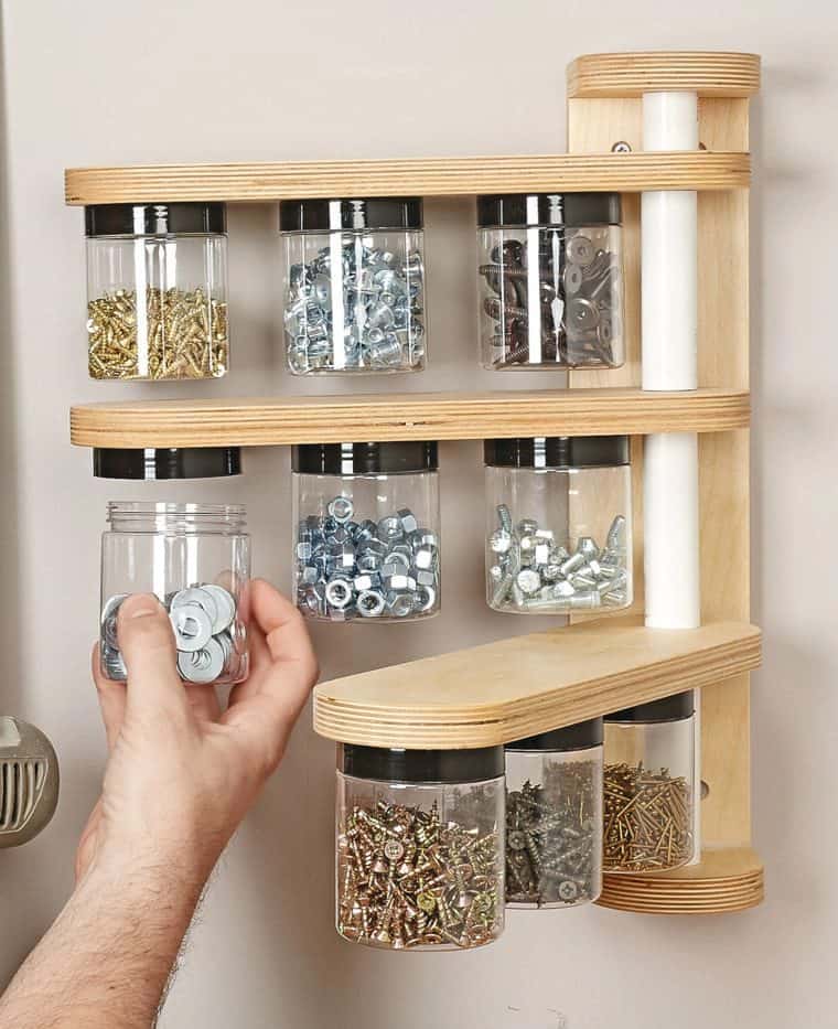 DIY hanging jars for nails and screws