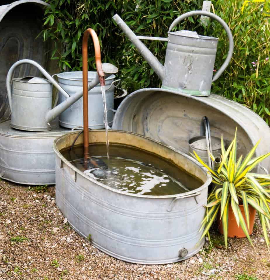 DIY garden water feature using old stock tank