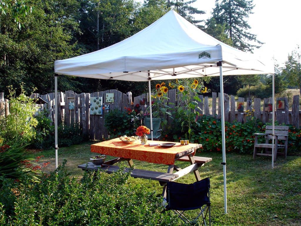 Garden white tent with mini table setup