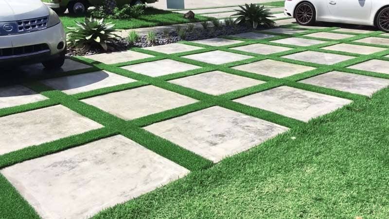 Driveway with artificial lawn