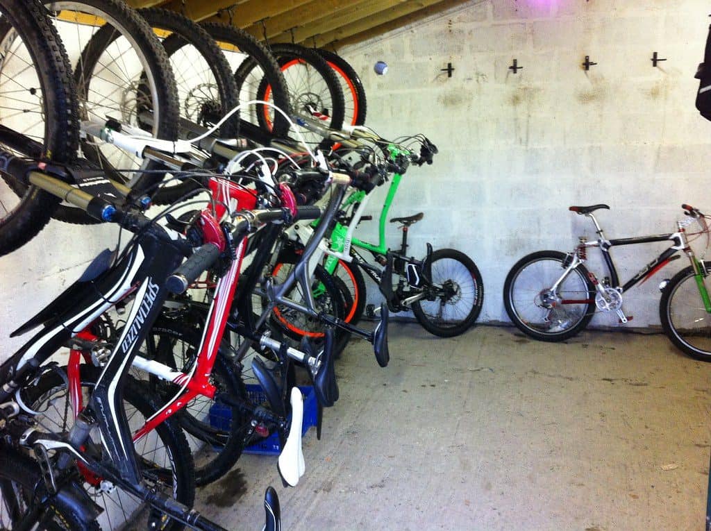 Bikes on the ceiling with hooks