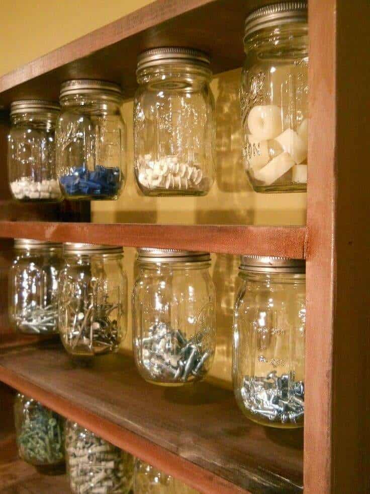 Hanging mason jar storage