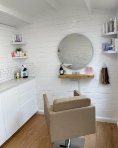 Hair salon log cabin interior