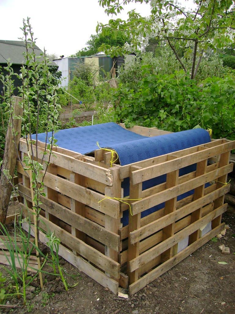 Compost in a wooden pallet
