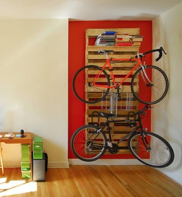 Multipurpose pallet wall bike rack and storage
