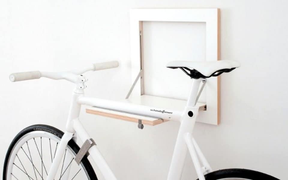 Fold-away wooden bike holder