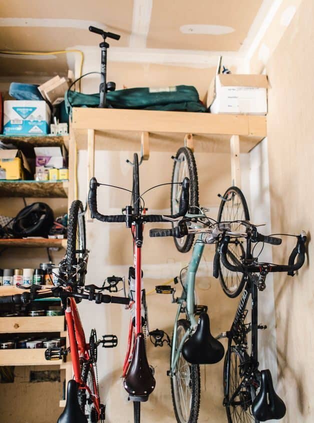 A shelf and hooks bike storage
