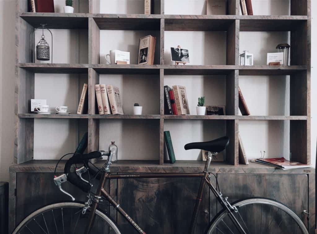 Bike and bookshelf