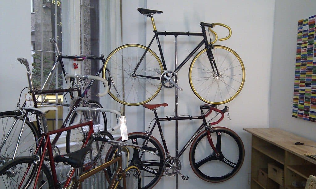 Indoor bikes on gravity bike stands