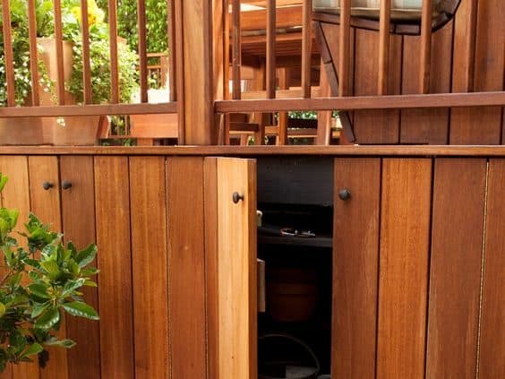 Decked patio with an underneath storage.