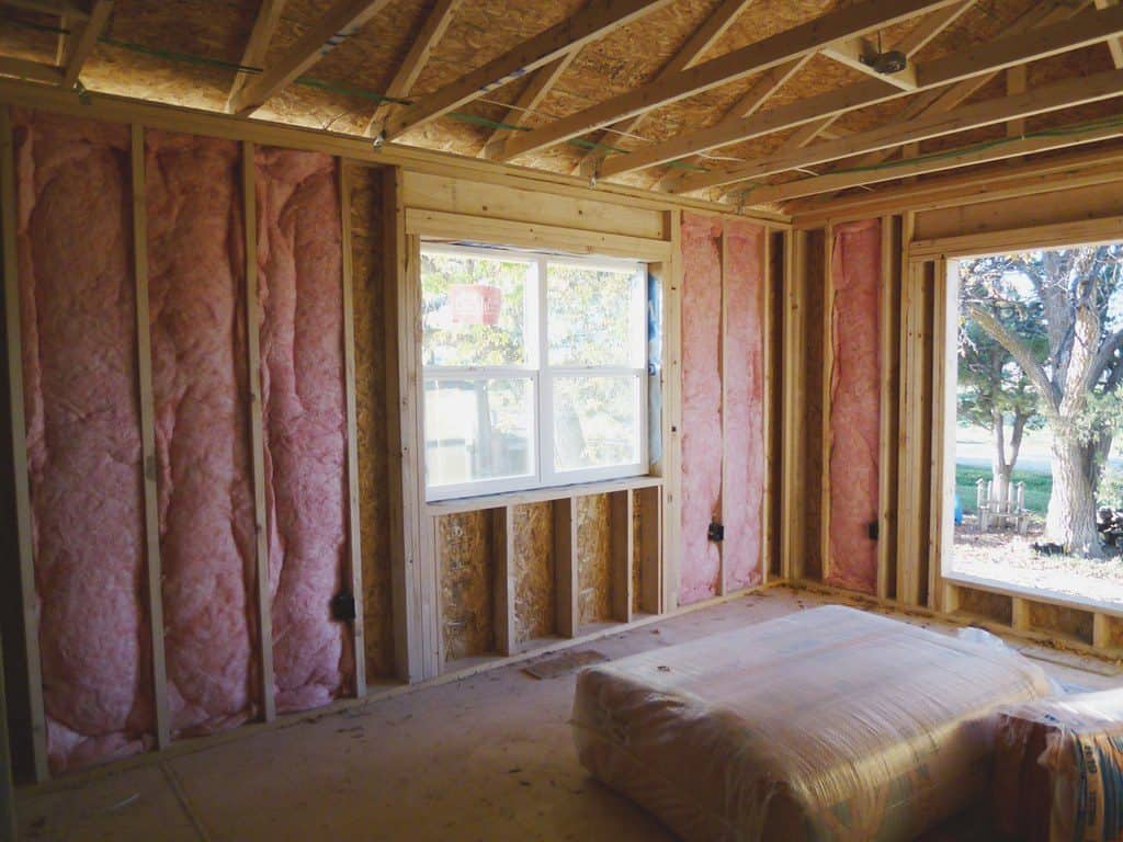 Log cabin with installation being installed