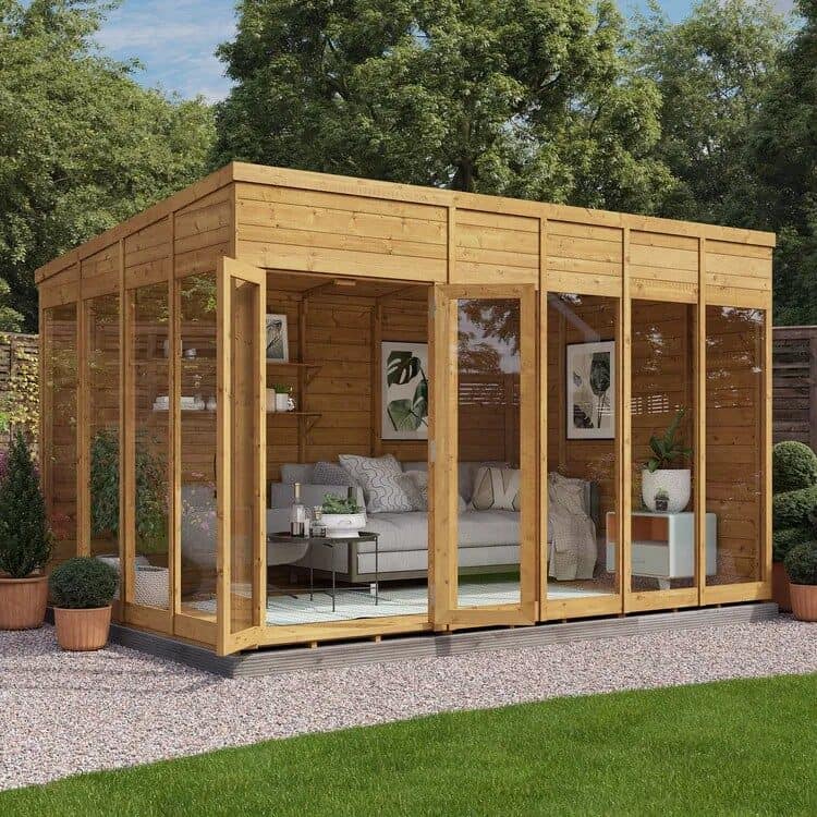 wooden summerhouse with a pent roof