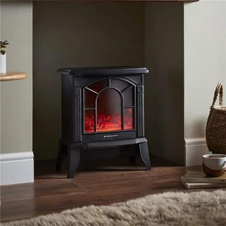 Freestanding 1800W Electric Fireplace with Wood Burner Flame Effect