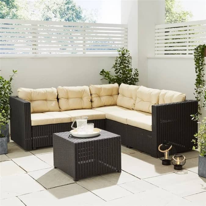 Rattan Effect 5-Seater Corner Sofa & Table Set