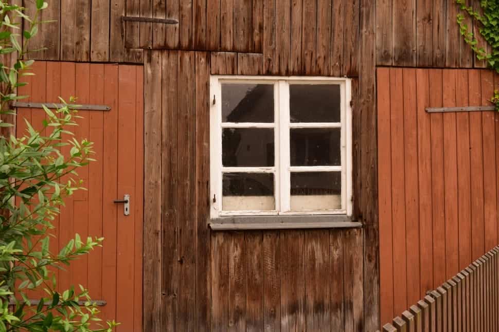 Shed doors with a window in between