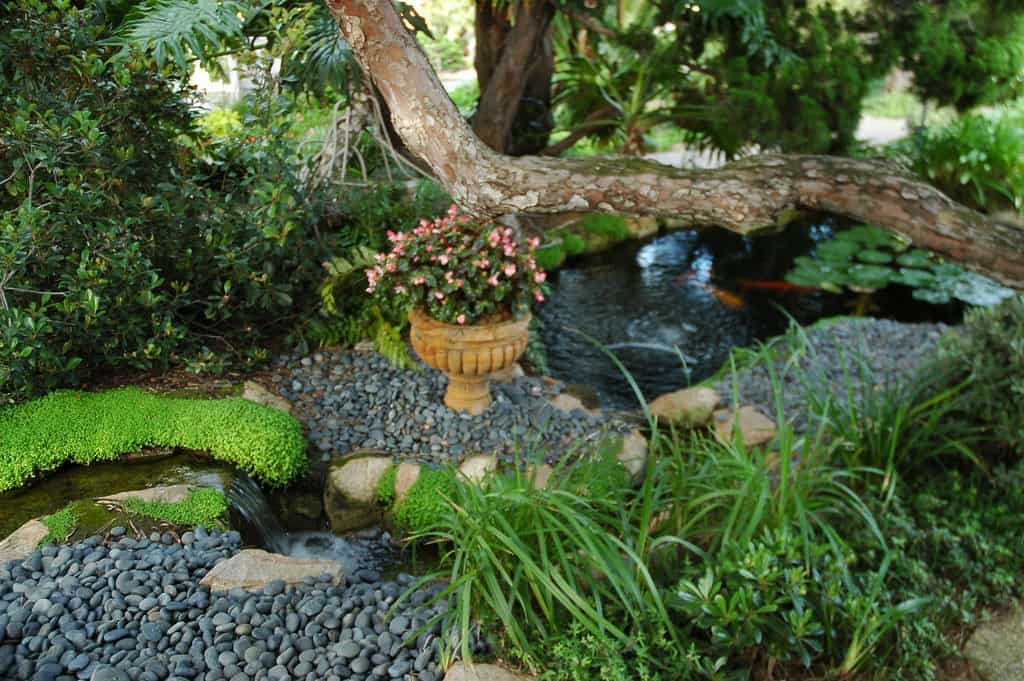 Miniature waterfall and stones
