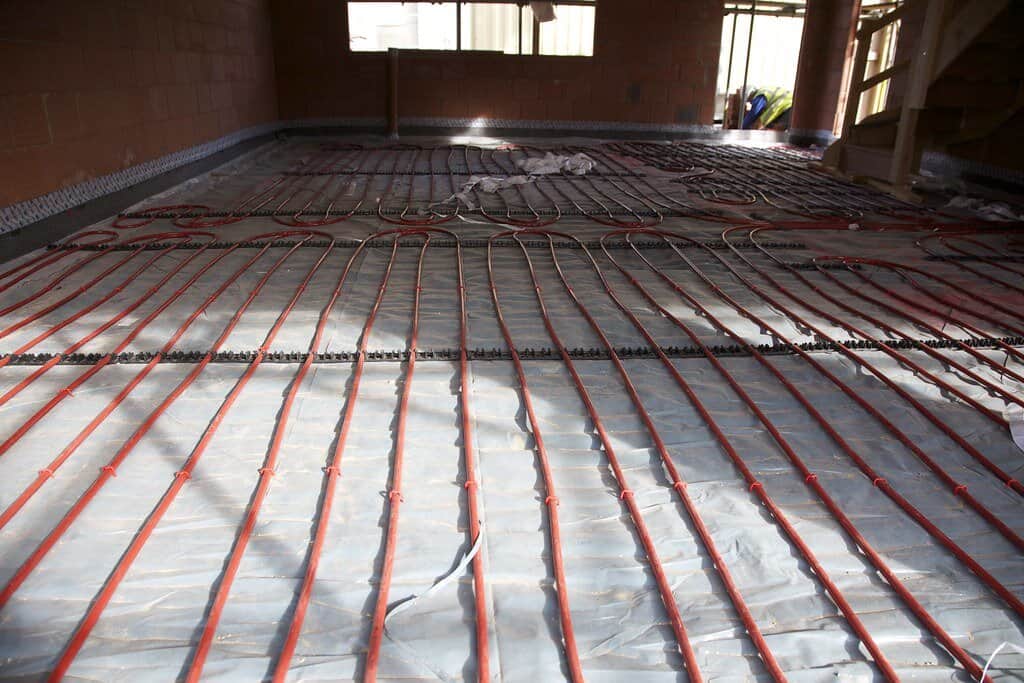 Underfloor heating pipework.