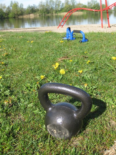 Kettlebell on the garden lawn